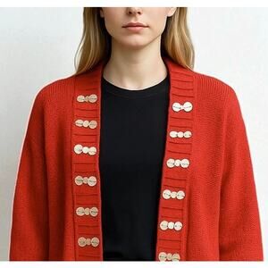 2/$15 Worthington Sequin Trim Cardigan Sweater Orange 3/4 Sleeve Open Size XL